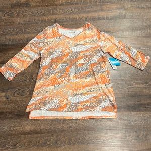 Westbound Woman 1X Coral Animal 100% Cotton 3/4 Length Tee